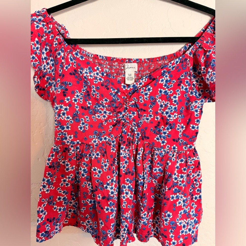 Floral Red and Blue Shirt